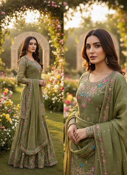 Heavy Embroidered Kurta Sharara Set with Dupatta | 5 Color Options
