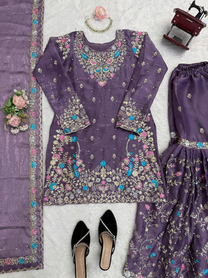Heavy Embroidered Kurta Sharara Set with Dupatta | 5 Color Options