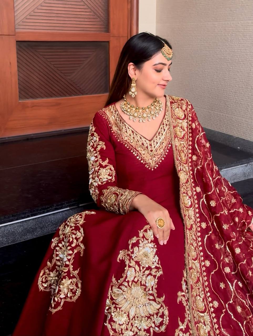 Maroon Heavy Embroidered Anarkali Kurta Set with Designer Dupatta