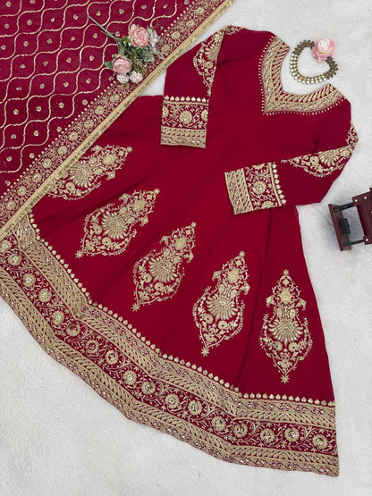 Maroon Heavy Embroidered Anarkali Kurta Set with Designer Dupatta