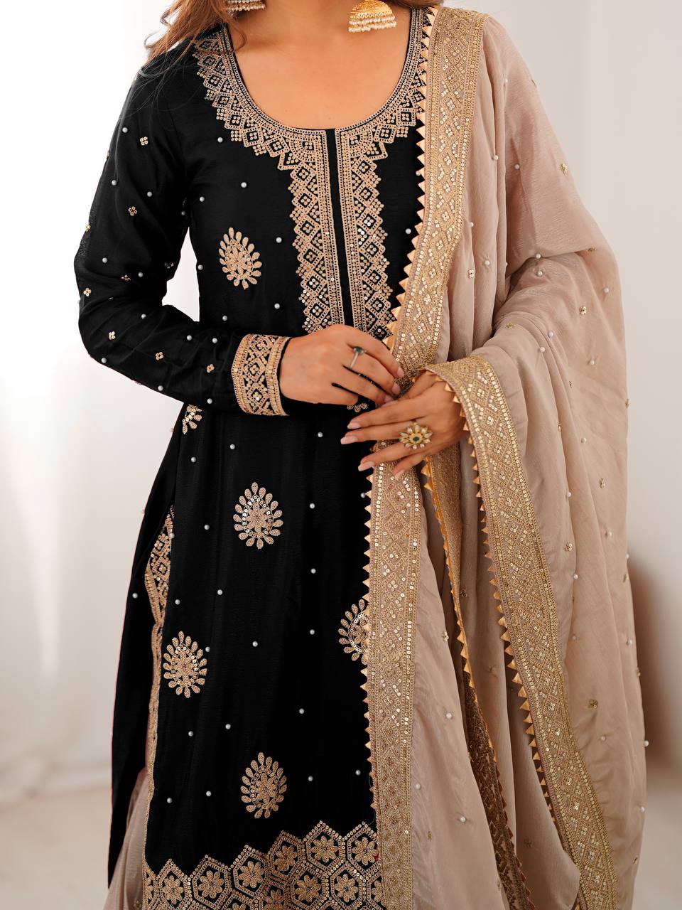 Elegant Embroidered Kurta Sharara Set with Dupatta – Festive Wear (4 Colors)
