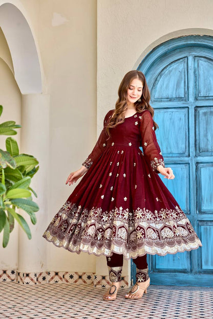 Luxury Embroidered Anarkali Suit Set with Heavy Border Dupatta (3 Color Options)