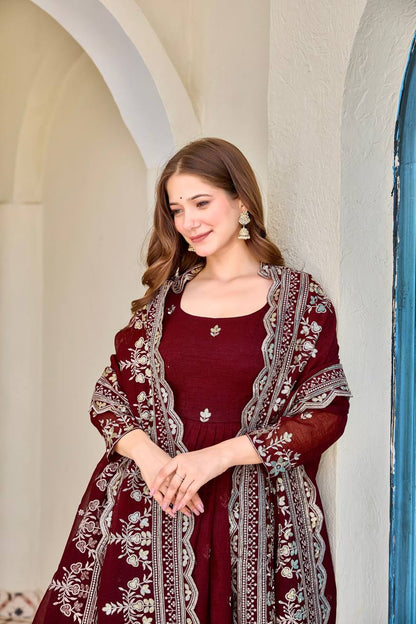 Luxury Embroidered Anarkali Suit Set with Heavy Border Dupatta (3 Color Options)