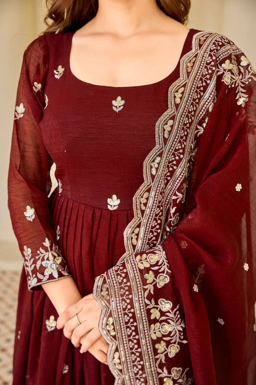 Luxury Embroidered Anarkali Suit Set with Heavy Border Dupatta (3 Color Options)