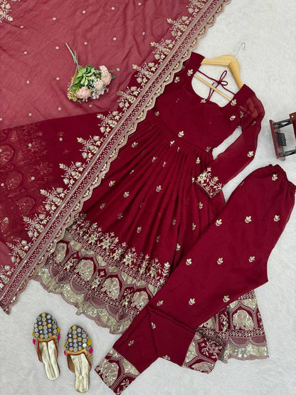 Luxury Embroidered Anarkali Suit Set with Heavy Border Dupatta (3 Color Options)