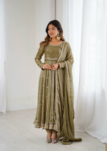 Embroidered Anarkali Suit Set with Dupatta & Bottom – 5 Color Options