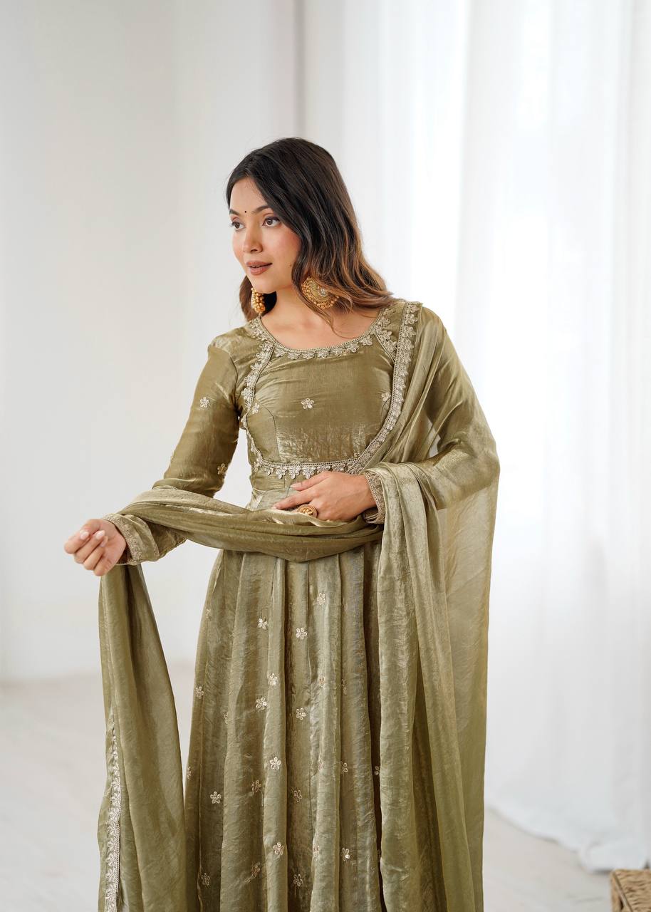 Embroidered Anarkali Suit Set with Dupatta & Bottom – 5 Color Options