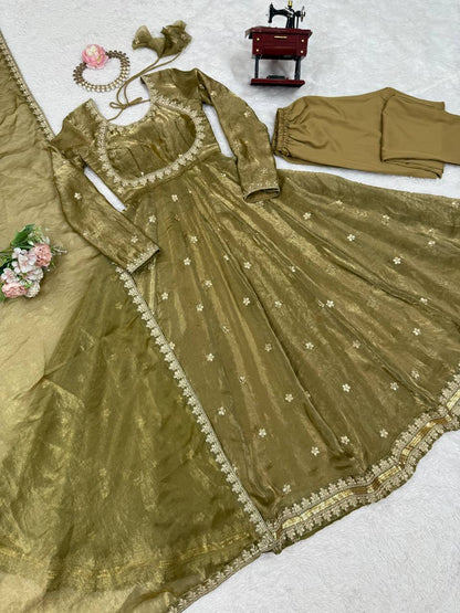 Embroidered Anarkali Suit Set with Dupatta & Bottom – 5 Color Options