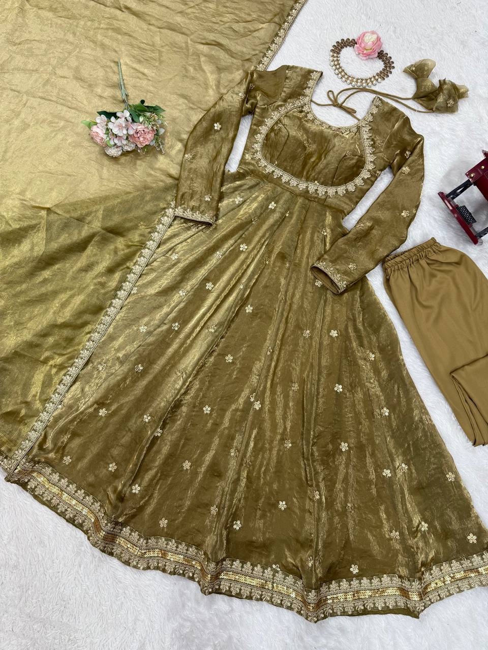 Embroidered Anarkali Suit Set with Dupatta & Bottom – 5 Color Options