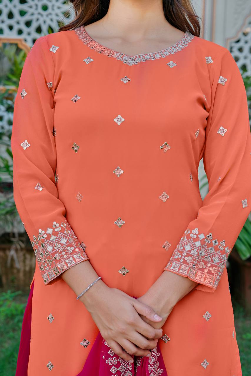 Royal Peach Luxury Embroidered Anarkali Suit Set with Heavy Border Dupatta