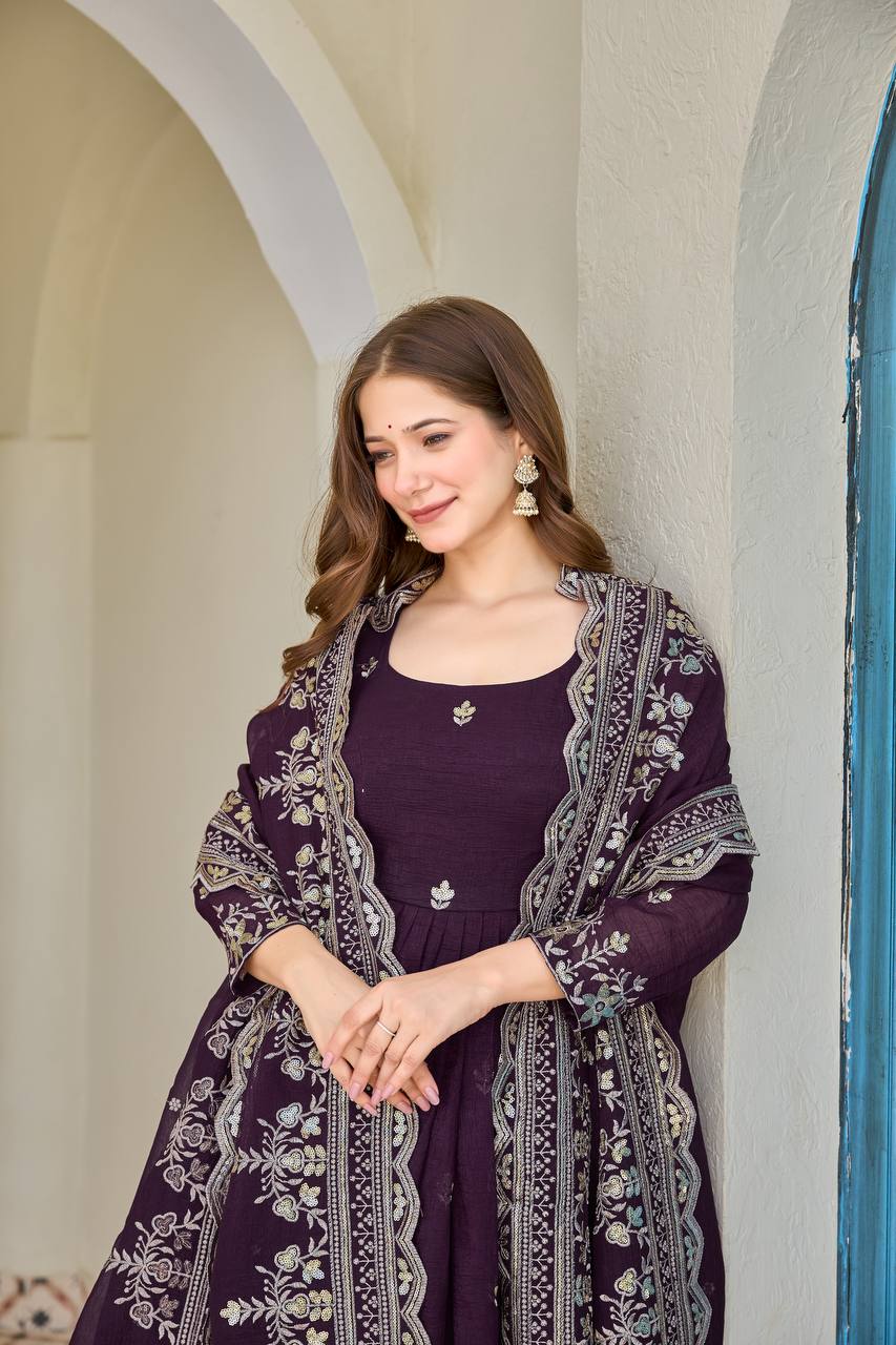 Luxury Embroidered Anarkali Suit Set with Heavy Border Dupatta (3 Color Options)