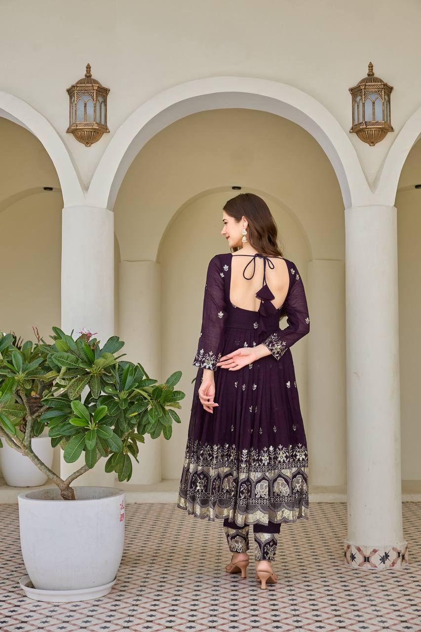 Luxury Embroidered Anarkali Suit Set with Heavy Border Dupatta (3 Color Options)