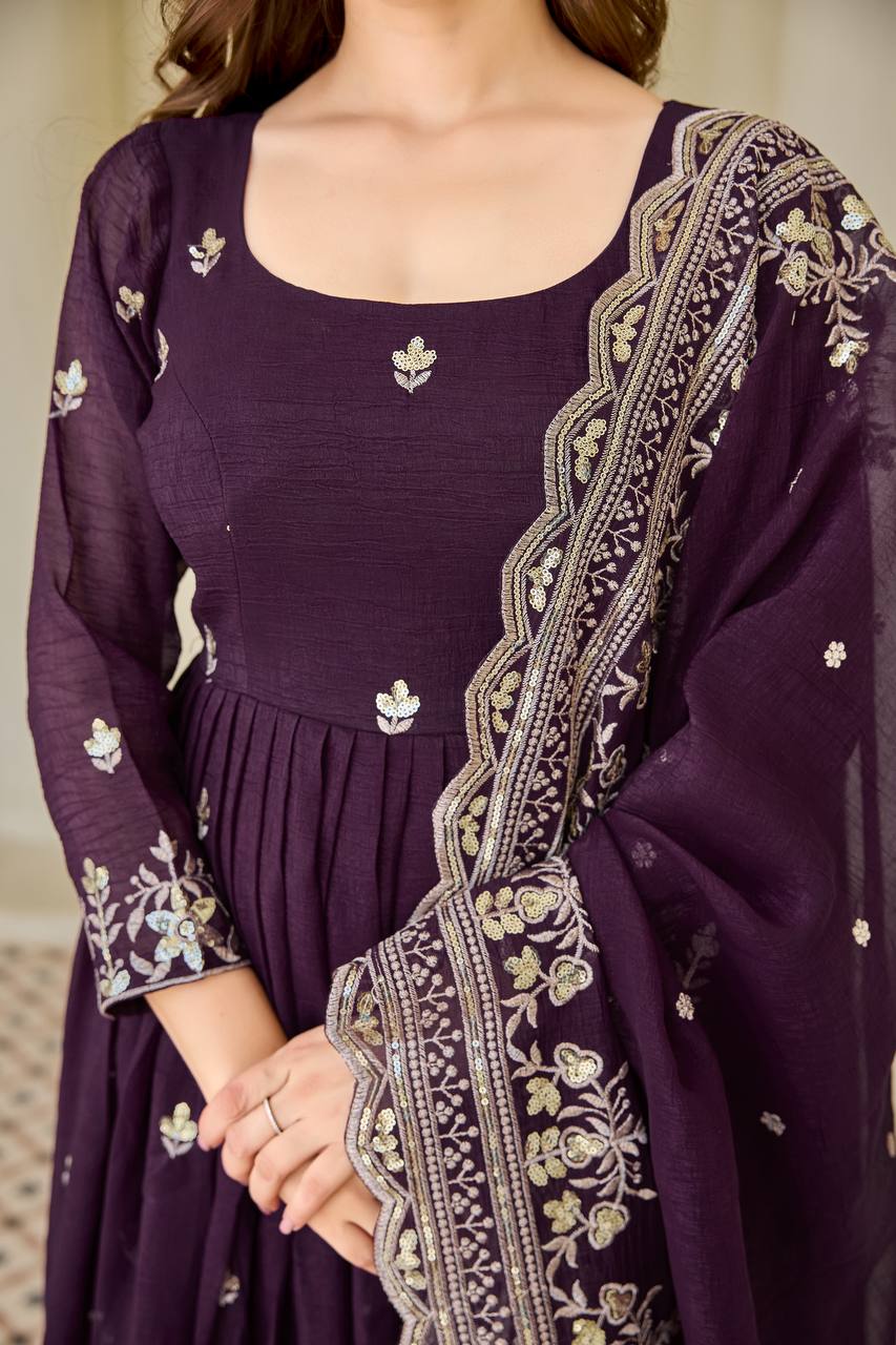 Luxury Embroidered Anarkali Suit Set with Heavy Border Dupatta (3 Color Options)