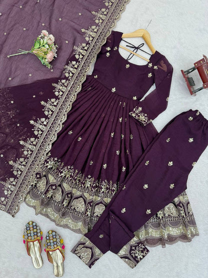 Luxury Embroidered Anarkali Suit Set with Heavy Border Dupatta (3 Color Options)