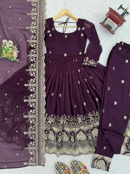 Luxury Embroidered Anarkali Suit Set with Heavy Border Dupatta (3 Color Options)