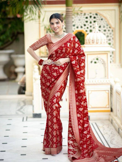 Jamsa Red Banarasi Silk Saree