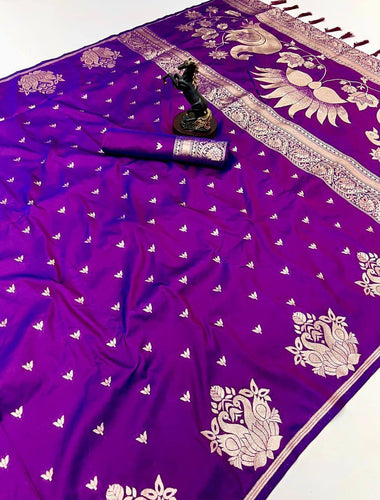 Elision Purple Soft Silk Saree With Allure Blouse Piece