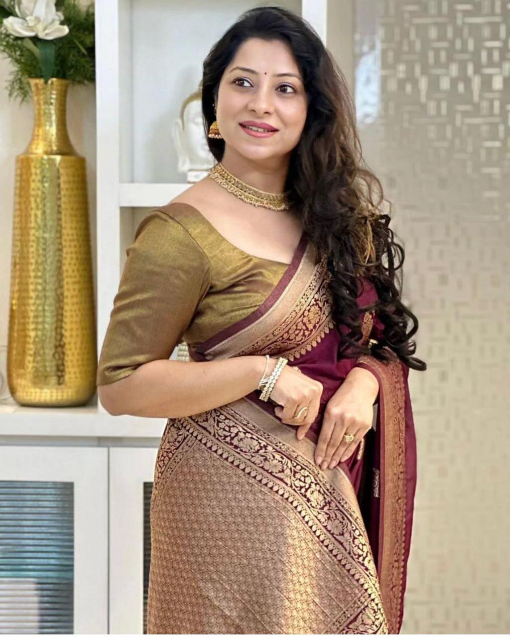 Bhavika – Banarasi Soft Silk Saree in Maroon