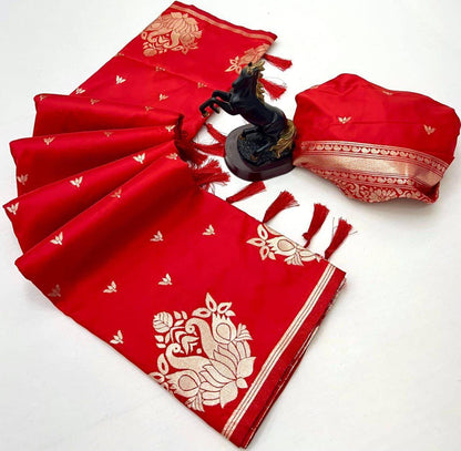 Elision Red Soft Silk Saree With Allure Blouse Piece