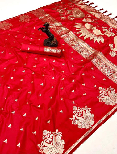 Elision Red Soft Silk Saree With Allure Blouse Piece