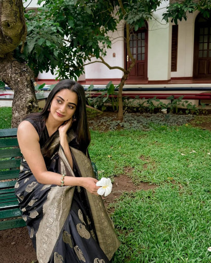 Kalyani - Black Banarasi Silk Saree with Antique Gold Zari Weaving