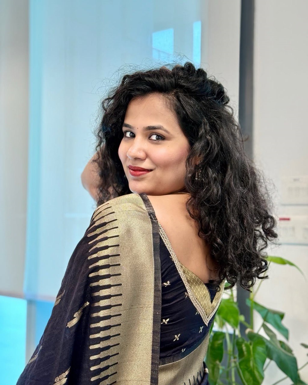 Meenakshi - Black Cotton Silk Saree with Gold Butta Weave and Contrast Border