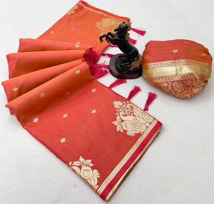 Elision Peach Soft Silk Saree With Allure Blouse Piece