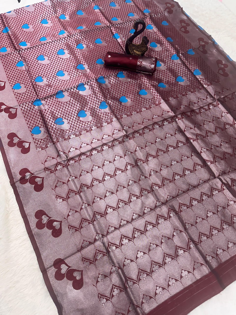 Heart Motif Banarasi Silk Saree with Rich Woven Border
