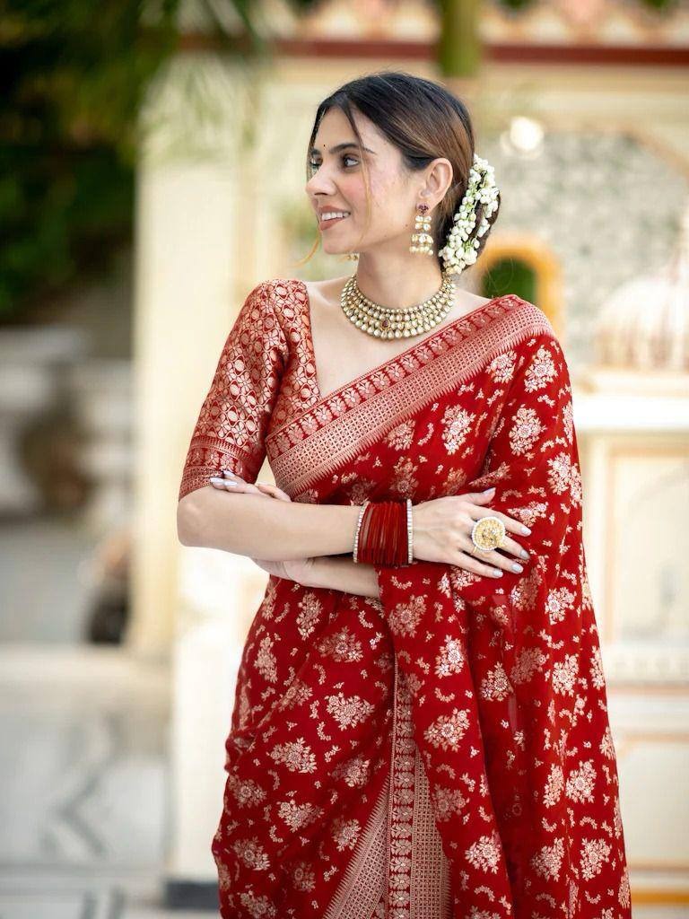 Jamsa Red Banarasi Silk Saree