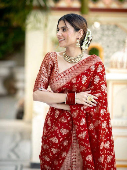 Jamsa Red Banarasi Silk Saree