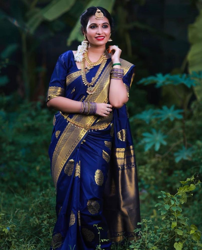 Vanshika – Blue Soft Banarasi Silk Saree with Jacquard Weaving