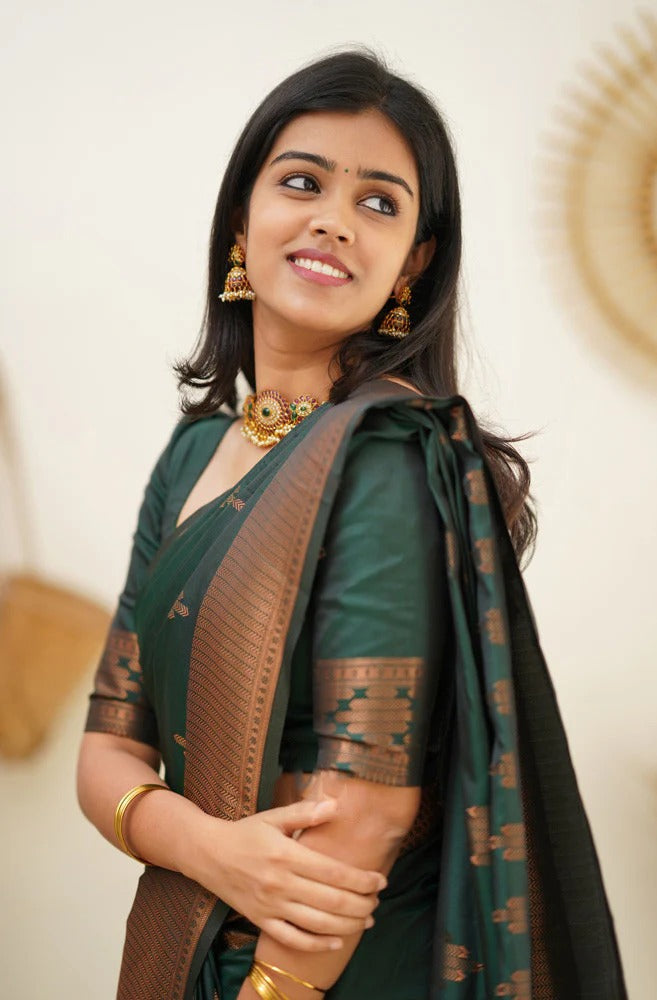 Maruti - Green Soft Silk Saree with Jacquard Woven Border