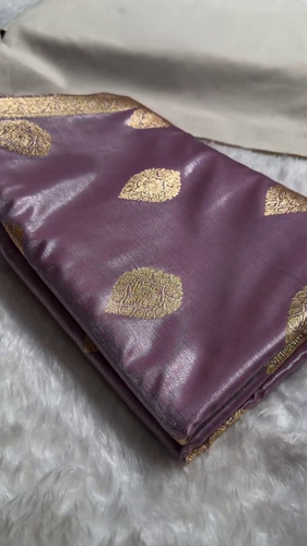 Lavender Purple Banarasi Silk Saree with Gold Zari Paisley Motifs & Elegant Woven Border