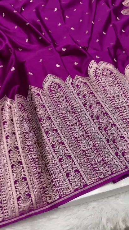 Royal Purple Banarasi Silk Saree With Silver Zari Weaving