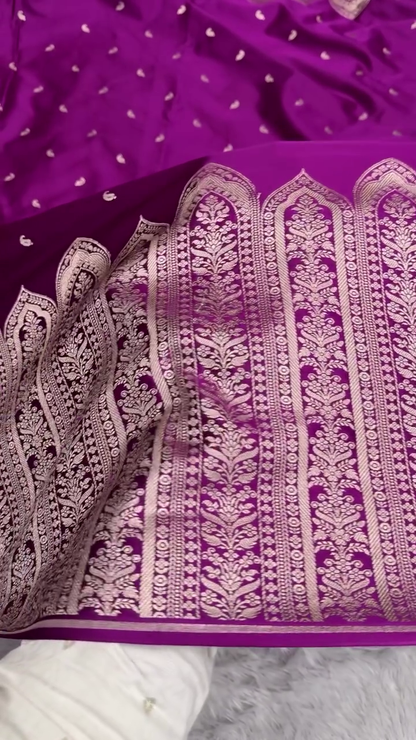 Royal Purple Banarasi Silk Saree With Silver Zari Weaving