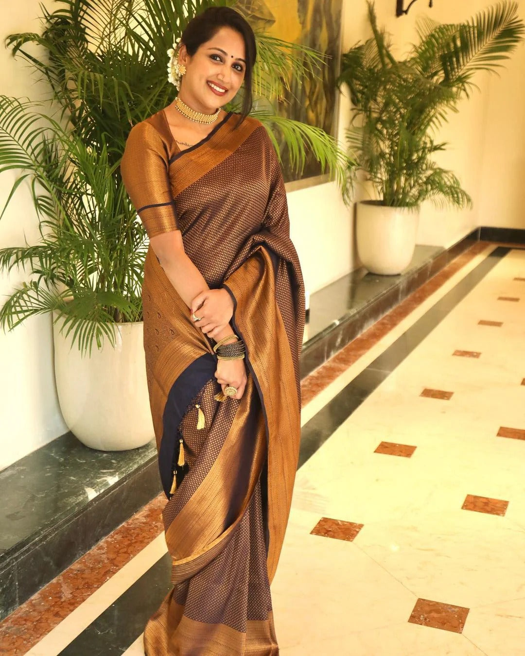 Valmika Black Soft Kanjivaram Silk Drape with Unique Blouse Piece