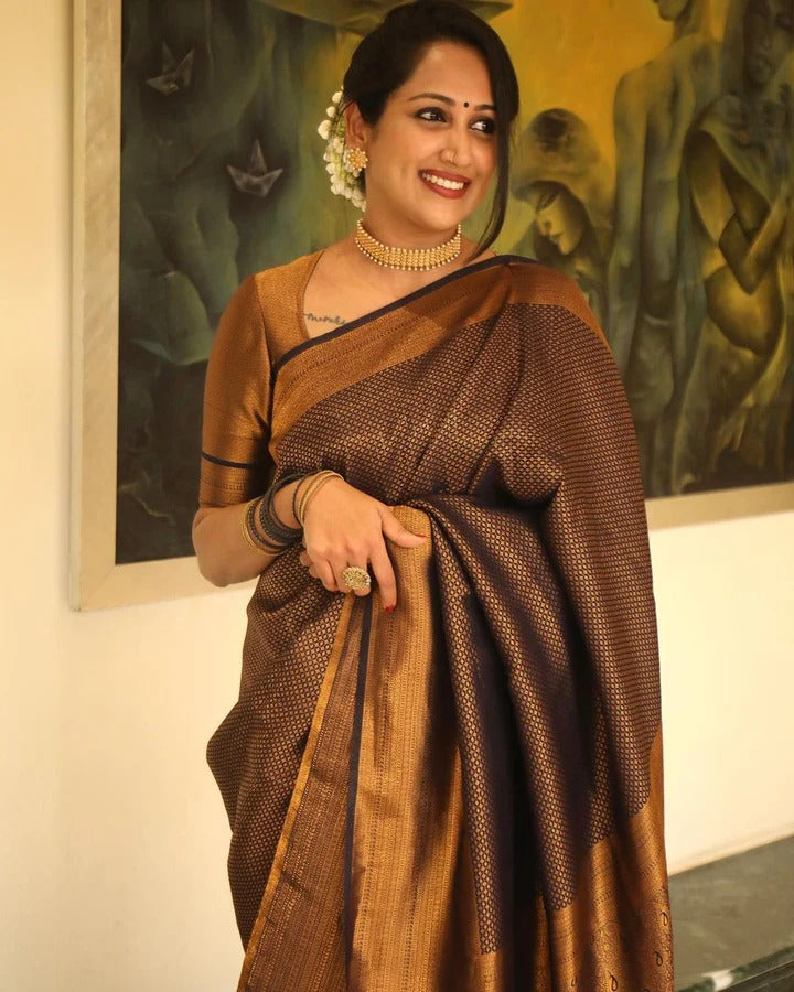 Valmika Black Soft Kanjivaram Silk Drape with Unique Blouse Piece