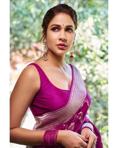 Sitara - Purple Banarasi Silk Saree with Jacquard Weave and Matching Blouse