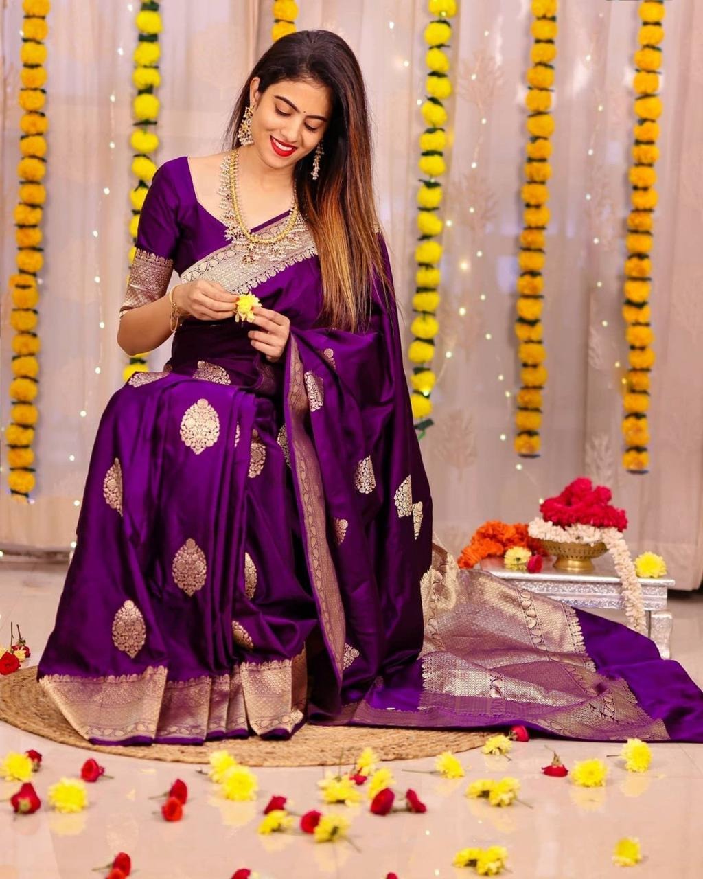 Vanshika – Purple Soft Banarasi Silk Saree with Jacquard Weaving