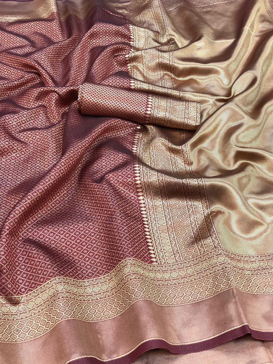 Rambha - Wine Soft Banarasi Silk Saree with Classic Jacquard Weaving