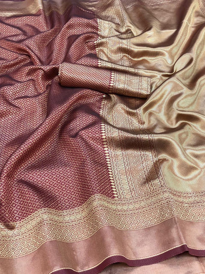 Rambha - Wine Soft Banarasi Silk Saree with Classic Jacquard Weaving